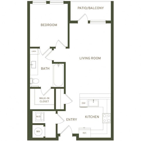 Floor plan for 1 bed, 1 bath, 702 sqft